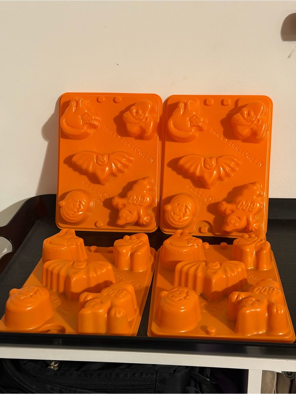 Jello Jigglers Halloween JELL-O MOLDS * Lot of 4 * Bat Ghost Witch Cat Pumpkin